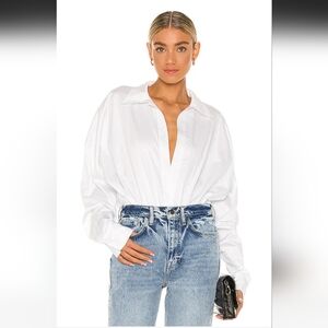 Norma Kamali Oversized Shirt Bodysuit, Large, White